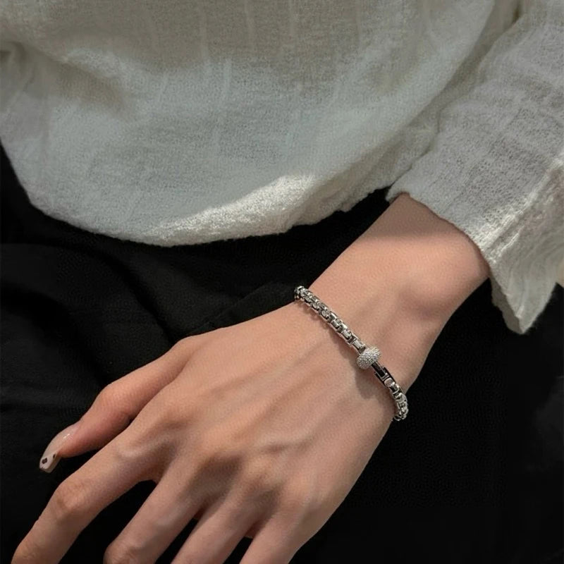 Luxury Brand Pure 925 Sterling Silver Jewelry For Women Rock Design Vintage Silver Diamond Steam Punk Jewelry Party Bracelet