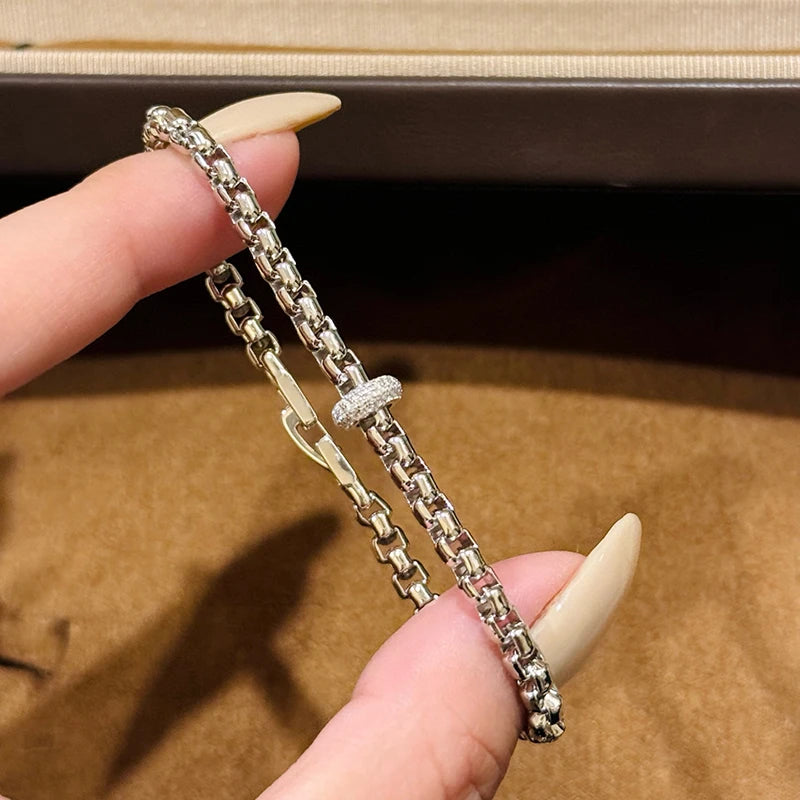 Luxury Brand Pure 925 Sterling Silver Jewelry For Women Rock Design Vintage Silver Diamond Steam Punk Jewelry Party Bracelet